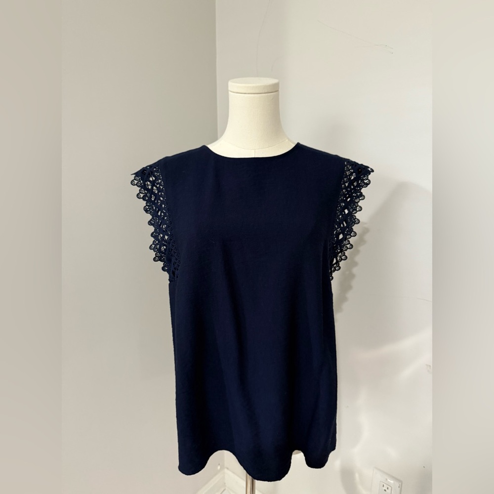 Vince Camuto Navy Top with Intricate Lace Detail